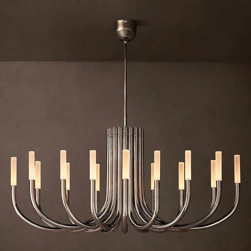 Modern Brass Curved Chandelier