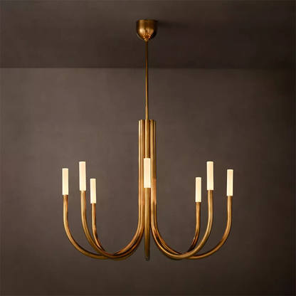 Modern Brass Curved Chandelier