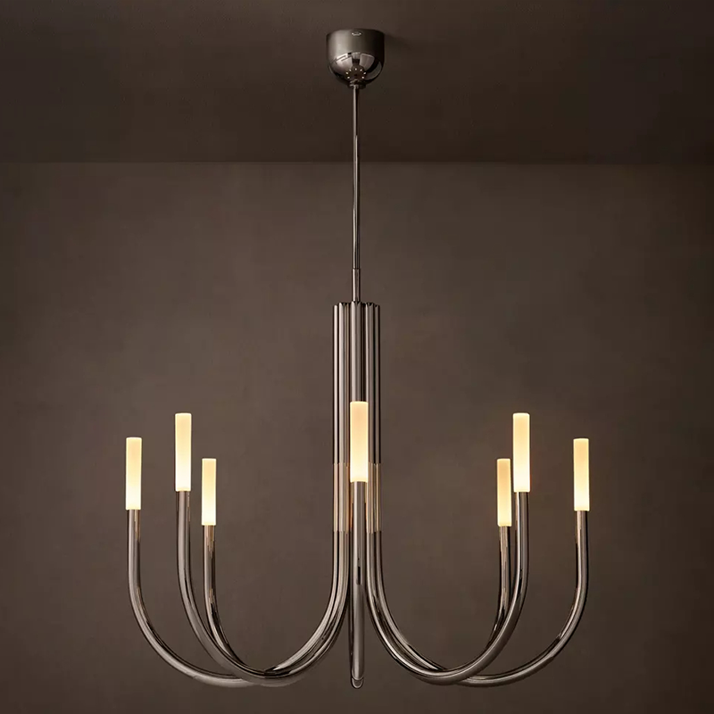 Modern Brass Curved Chandelier