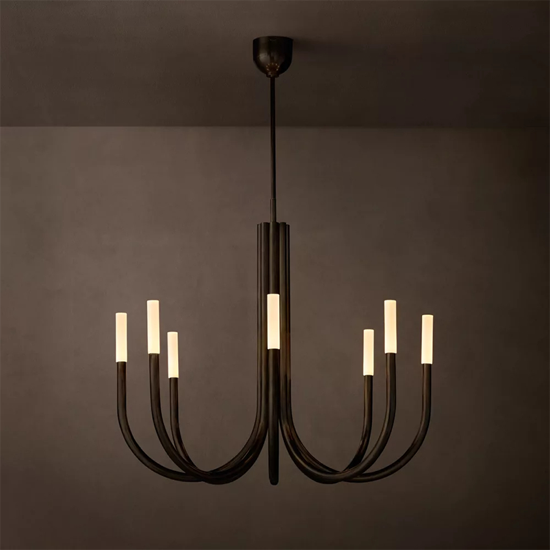 Modern Brass Curved Chandelier