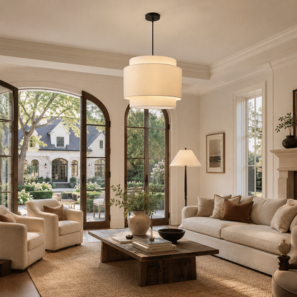 Layered Linen Drum Pendant Light