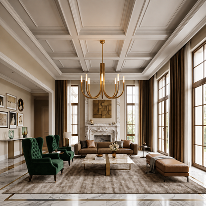 Modern Brass Curved Chandelier
