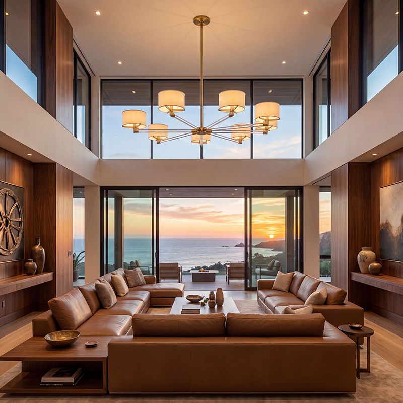 Linen Shade Living Room Chandelier