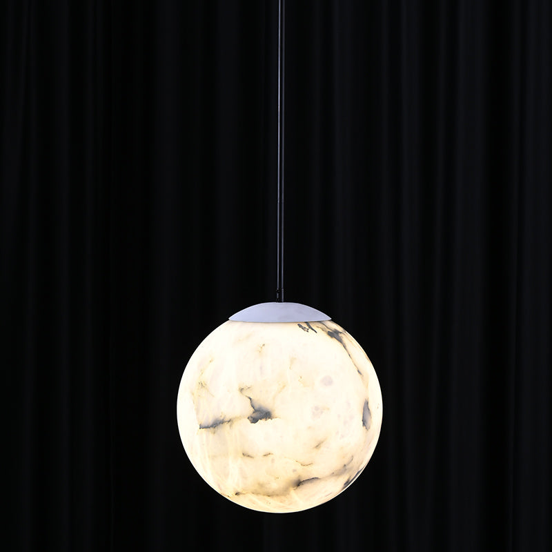 Hand-Carved Alabaster Globe Pendant