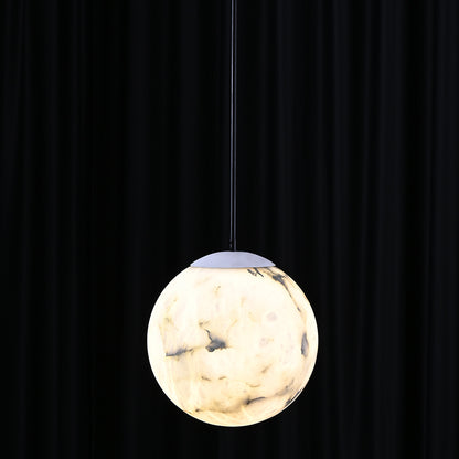 Hand-Carved Alabaster Globe Pendant