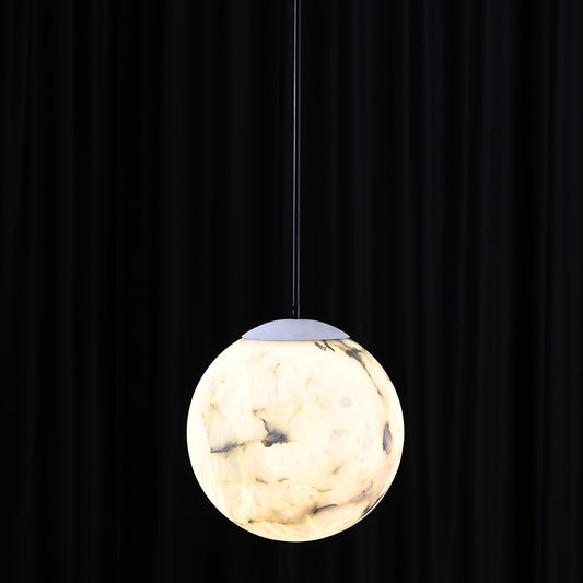Hand-Carved Alabaster Globe Pendant