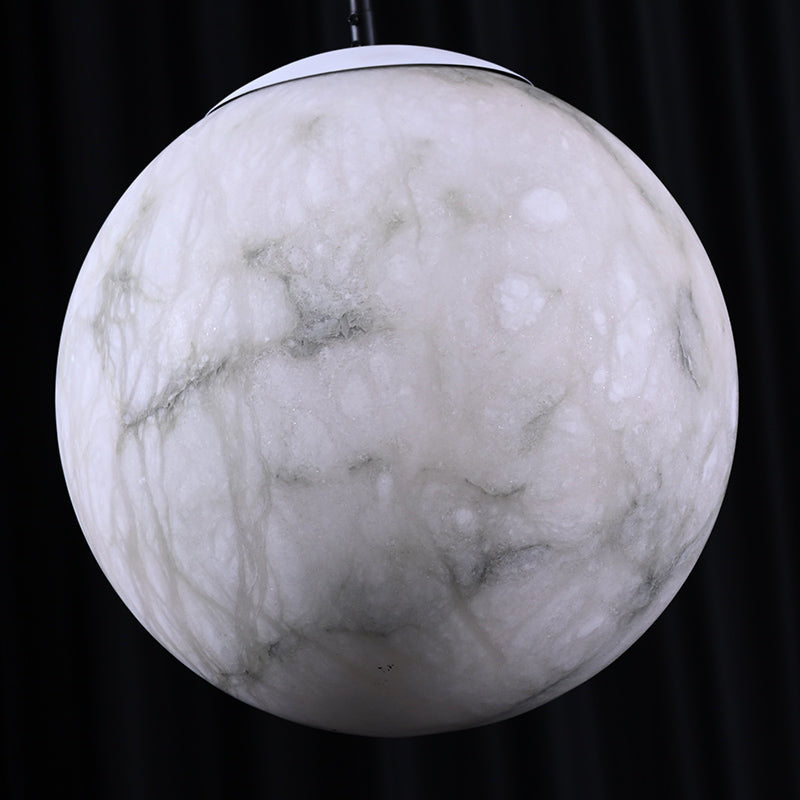 Hand-Carved Alabaster Globe Pendant