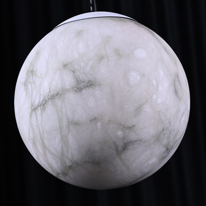 Hand-Carved Alabaster Globe Pendant